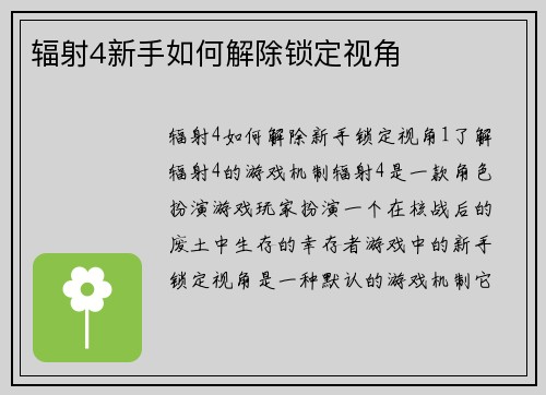 辐射4新手如何解除锁定视角